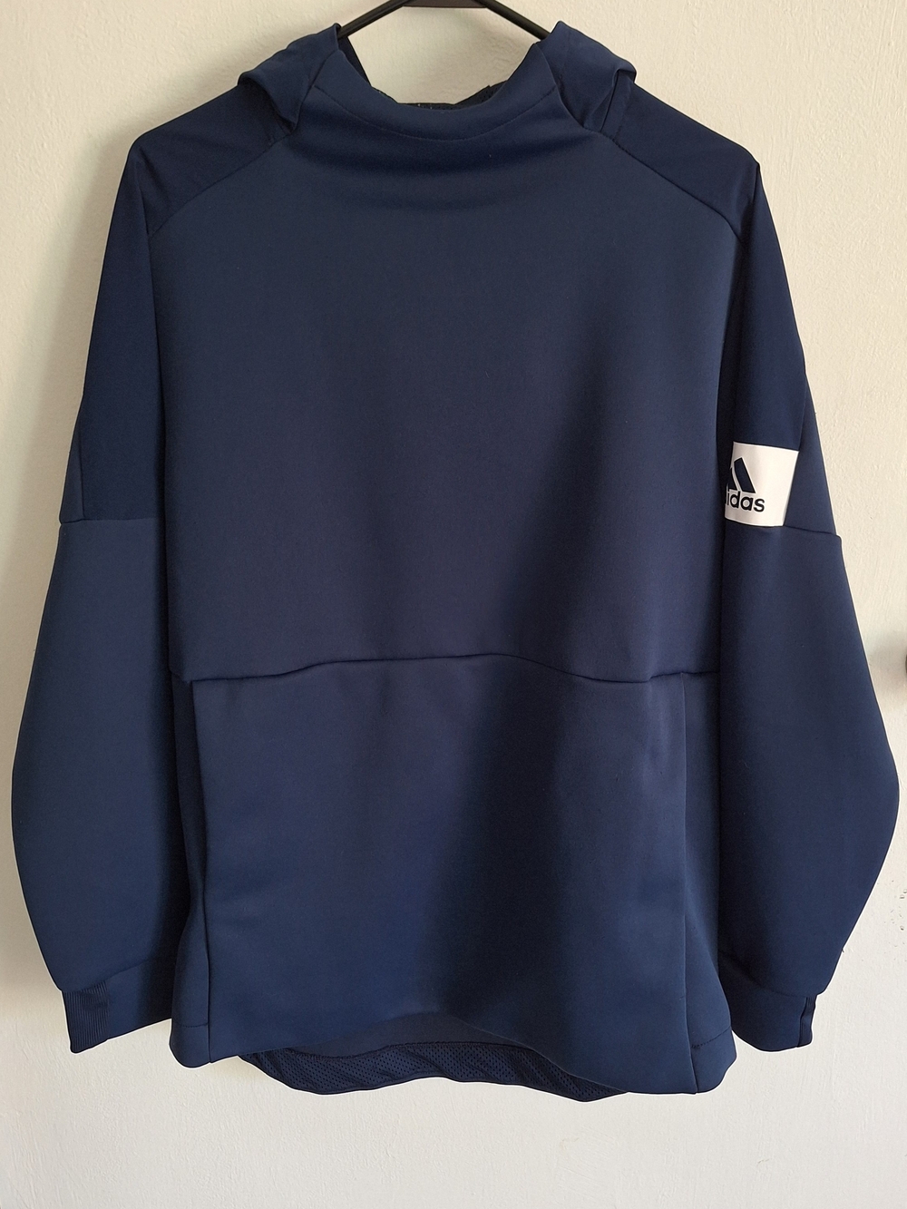 Adidas Men's Blue Solid Hooded Pullover Hoodie Logo Knit, Size M Regular